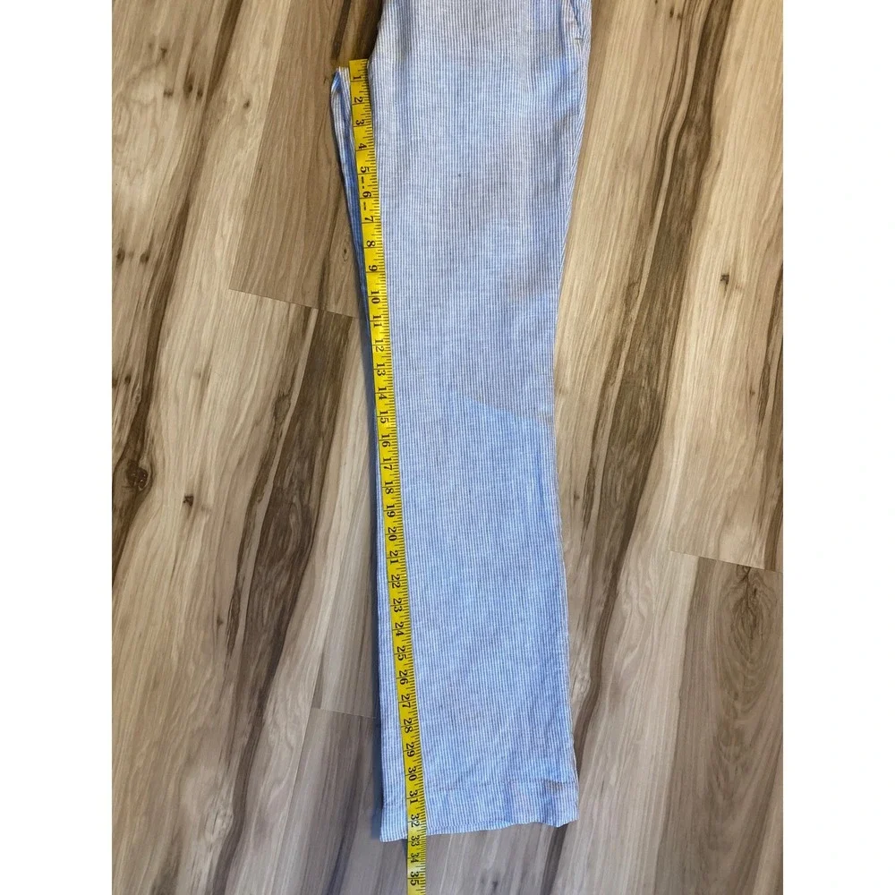 Banana Republic Martin Fit Linen Pants Blue White Seersucker Stripe Womens 2